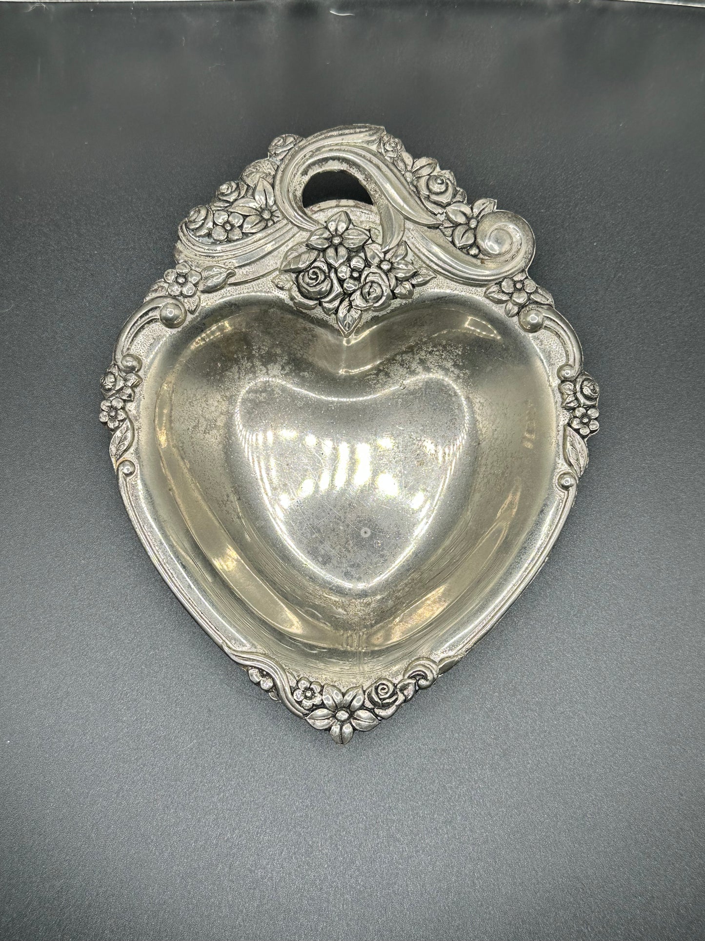 Floral Silver Heart Dish